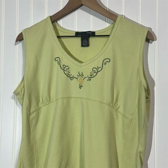 French Cuff Lime Green Tank Top XL Rhinestone Studded Y2K Sleeveless Shirt - Picture 2 of 8